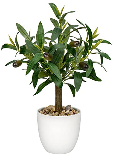 Künstlicher Olivenbaum, 38,1 cm, kleiner künstlicher Olivenbaum, künstliche Olivenpflanzen mit weißem Topf für Zuhause, Schlafzimmer, Tischregal, Büro, Hotel, Dekoration, Briful