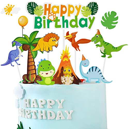 OSDUE Toppers per Torta, 21 Pezzi Decorazioni Torta Dinosauro, Topper Dinosauro, Decorazioni Torta Compleanno, Topper Torte per Bambini per Cupcake per Decorazione di Feste Compleanno, Matrimonio