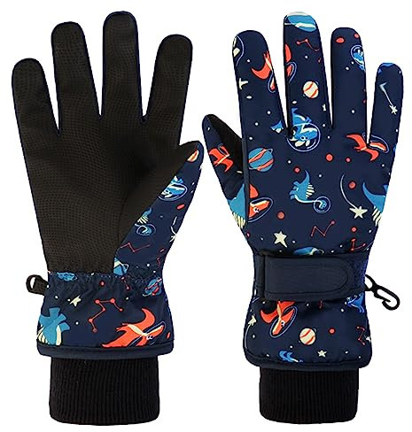 Handschuhe Kinder Winter Skihandschuhe Junge Mädchen Wasserdicht Winddicht Fleece Junge Mädchen Schneehandschuhe 1-10 Jahre für Sport Klttern Snowboard Radfahren Wandern (Schwarz, 4-6 Jahre Alt)