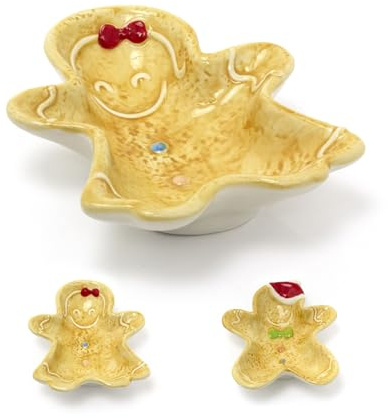 Carousel Home Ceramic Gingerbread Cookie Shaped Christmas Snack Bowl | Festive Serving Dish Christmas Serving Dish | Christmas Tableware Xmas Snack Plate - Design Varies One Supplied