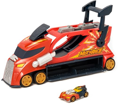 T-Racers Mix 'N Race Camion Tonnerre–Camion Lanceur avec 3 Actions en 1.Contient véhicule Exclusif T-Racer Mix 'N Race,Zone de Conduite du véhicule,poignée de Lancement et de l'espace pour 7 Voitures
