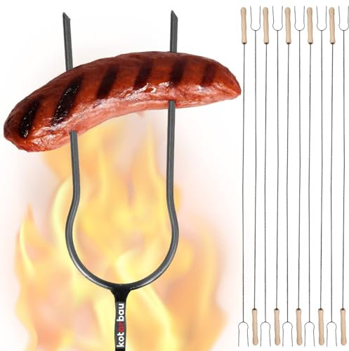 KOTARBAU® 10 Stk. Grillspieße 130cm mit doppeltem Stahlspieß Holzgriff Barbecuespieß zum Grillen Lagerfeuer Grill Zubehör Stockbrot Spieße Grill Spieße Spiesse Marshmallow Spieße Lagerfeuerspieße
