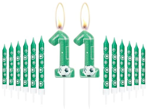 Velas de números de cumpleaños, velas de números de cumpleaños de fútbol, velas de pastel de números verdes con 24 varillas de extensión, decoraciones de fiesta para celebraciones inolvidables