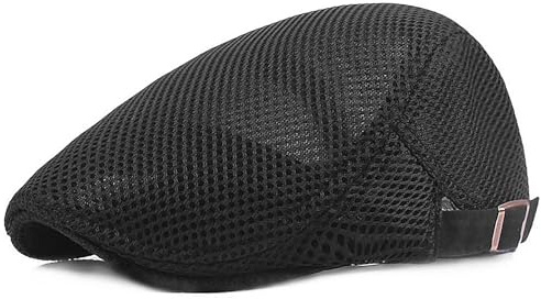 DIYDECAL Mens Breathable Mesh Summer Hat Adjustable Newsboy Beret Ivy Cap Cabbie Flat Cap Black