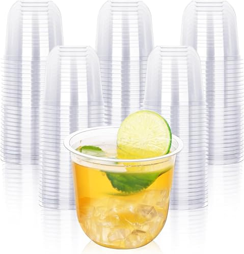 KesaPlan 100 Pcs Disposable Stemless Glasses 12oz Crystal Plastic Wine Glasses Clear Classic Cup for Meeting Weddings Birthdays Cocktail Christmas Party Supplies