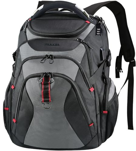 KROSER Laptop Rucksack Herren 17,3 Zoll Reise XL BusinessRucksack Schwerlast Wasserdicht mit Hartgeschältem Sicherheitsraum Ladeanschluss RFID Tasche für Männer/Frauen-Schwarz Grau