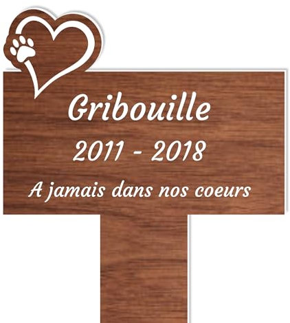 Piquet Plaque Funéraire Commémoratif Personnalisé - Bois - Inter funéraire pour Chat, Chien - Souvenir pour Animaux - Plaque Commemorative Animal - Textes Personnalisables (Coeur)
