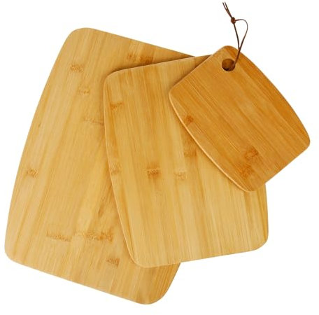 Ambiance Nature 543943 Lot de 3 Planches à découper en Bambou - L 19 x 14 cm, L 29 x 22 cm, L 37 x 28 cm - Idéal pour Apéritif, Charcuterie, Pain, Fruits, Fromage, Bois Clair