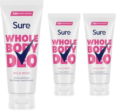 Sure Deodorant Cream Wild Rose, Pack of 3, Whole Body Deodorant for Women Aluminium Free Deo Cream with Fresh and Floral Fragrance Provides 48-Hour Odour Control, 75 ml