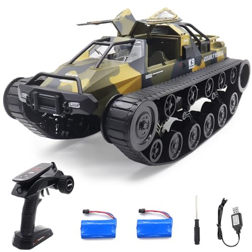 Mostop Ferngesteuerter Panzer 1/12 Maßstab Transport Militärfahrzeug Offroad Crawler, 2,4 GHz Ferngesteuerter Crawler Drift Tank mit 2 Batterien, 360° Drehbarer Drifting Army Gepanzerter Truck