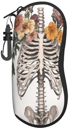 Woshuwo Étui à lunettes portable avec fleurs anatomiques et cage thoracique