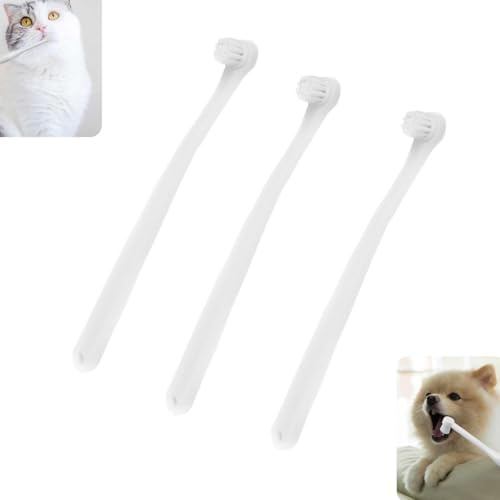 3 Piezas Cepillo de Dientes para Gatos y Perros,cepillos de dientes para mascotas,con Cerdas Suaves para Reducir Placa y Sarro, Limpieza Bucal Profesional para Cachorros y Gatitos