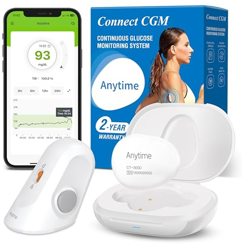 Connect Glukose-Monitoring – Transmitter & 1x Sensor | 14 Tage Blutzuckermessgerät ohne Stechen Sensor | Intelligente Warnungen, Komfortabel, Datenteilung