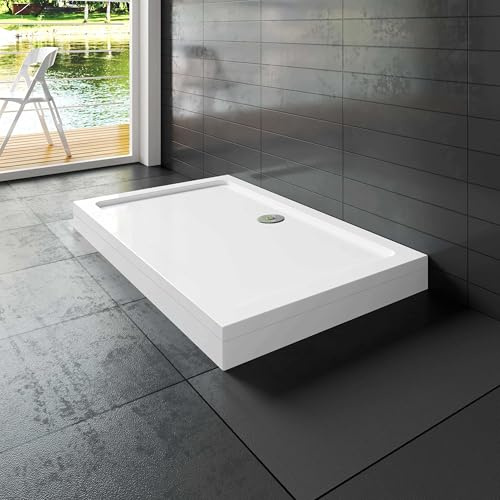Receveur de douche à l'italien blanc - L.100xl.80cm - Bac à douche extra plat avec le kit de plinthe et pieds - En résine - Rectangulaire