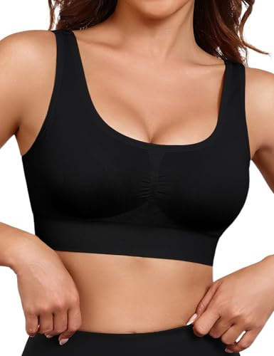 UMIPUBO Sport-BH för kvinnor utan bygel sömlösa dambraletter låg inverkan push-up BH med avtagbara kuddar u-hals låg rygg magtröja gym träning yoga