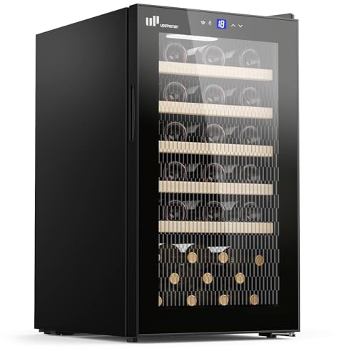 Upstreman 95L Cave à Vin – Capacité max. 41 Bouteilles, Réglage 5°C - 20°C, Encastrable/Sous-plan, Double Vitrage, Écran Tactile, Éclairage LED, 5 Clayettes, Noir W41