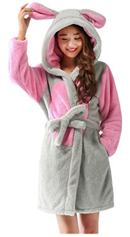CuteOn Unisex Couple Womens Mens Cartoon Animal Coral Fleece Hooded Wrap Dressing Gown Housecoat Bathrobe Cosplay Mouse Small