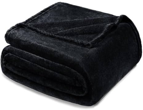 Exclusivo Mezcla Large Soft Fleece Twin Size Blanket for Bed, Black | 230x168 CM, Double-Sided Brushed Flannel Bed Blanket, Lightweight Plush Cozy Bed Throw for Bedroom, Machine Washable