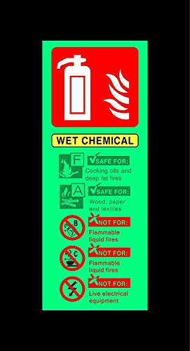 Wet chemical fire extinguisher safety sign - 200mm x 80mm 1.2mm Photoluminescent rigid plastic with self adhesive backing