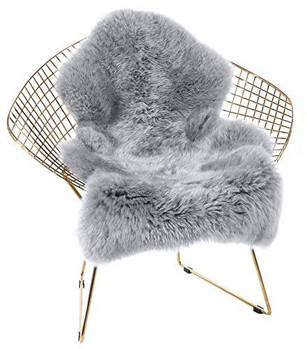 Pauwer Faux Lammfell Schaffell Teppich Kunstfell Lammfellimitat Teppich Longhair Fell Optik Nachahmung Wolle Bettvorleger Sofa Matte (Grau, 60 x 120 cm)