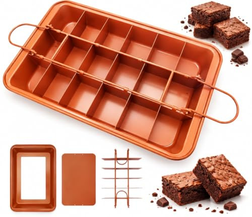 Ailelan Brownie Pan, Non Stick Brownie Pans With Dividers, 18 Pre-slice Brownie Baking Tray, High Carbon Steel Bakeware for Oven Baking, Size 12 X 8 X 2 Inches