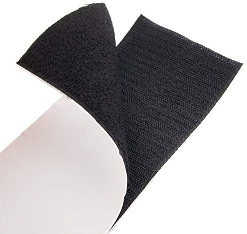 Självhäftande kardborreband, 1 meter lång, 100 mm bred, svart, set med krokar och fleece