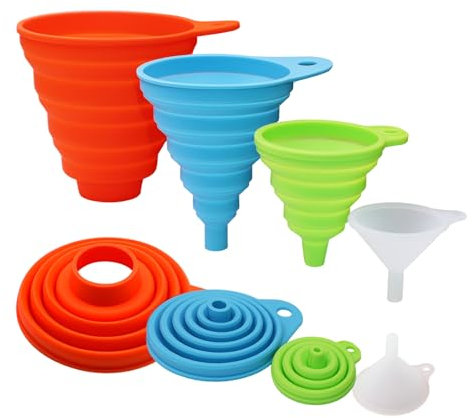 KongNai 4 Sizes Kitchen Funnel Set, Food Grade Silicone Collapsible Funnel, Funnels for Kitchen Use Filling Bottles, Canning, Cooking, and Water Powder Transfer