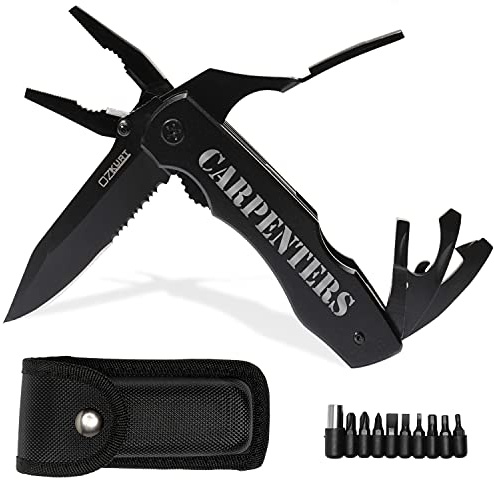 Personalized Multitool Knife w/Engraved Name in 20 Fonts, 9 In 1 Multi Tool Plier Knife with Pliers, Screwdriver Set & Belt Case, Camping & Fishing Gifts for Him, Christmas Gifts for Men