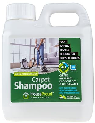 HouseProud Super Concentrated 4in1 Carpet Shampoo 1L - Biodegradable Pet Carpet Cleaner Formula - Cleans, Refreshes & Deodorises - Universal Carpet Cleaner Shampoo Works with All Machines - Made in UK