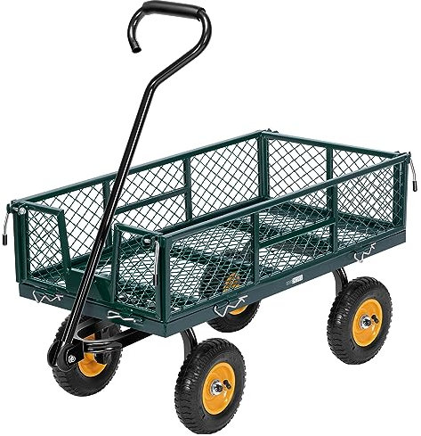 VIVOHOME Carro de Mano Jardín MAX.250 kg con Ruedas Neumáticas Carro de Transporte con Rejillas Metálicas Carrito de Transporte 180° Manija Giratoria para Césped Patio Playa