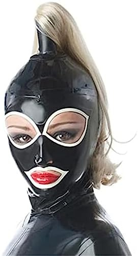 Cappuccio In Lattice Nero Con Rifiniture Bianche Con Coda Di Cavallo Bionda Cerniera Posteriore Maschera In Gomma Con Parrucca Dorata Costume Da Festa Per Cosplay,Personalizza La Dimensione