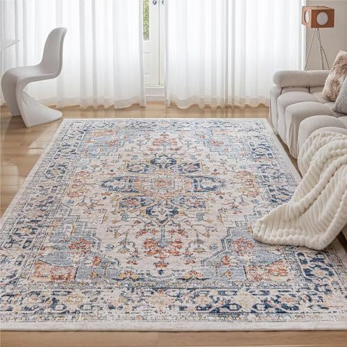 CHOSHOME Waschbarer Teppich Wohnzimmer Vintage Boho Kurzflor Teppiche Groß Orientalischer rutschfest Teppich für Schlafzimmer 160x230CM Mehrfarbig