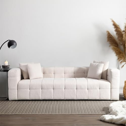 Home Deluxe - Teddy Sofa Como - Farbe: Beige, ca. 236 x 68 x 92 cm, Oberflächenoptik: Bouclé, inkl. Kissen I Samtsofa, Sofa, Wohnlandschaft