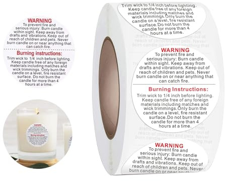 500pcs Candle Warning Labels Roll – 1 Inch Round Stickers for Candle Making, Candle Jars, Tins, Containers, Candle Supplies