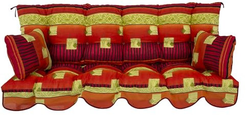 PATIO Hollywoodschaukel Auflage 170x50 rot orange Bora Sitzfläche mit Rückenlehne 2 Seitenkissen Volant vorne gesteppt