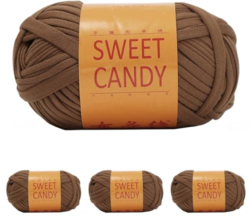 Yixinly 400g Fettuccia per Borse a Uncinetto, Filato per Borse Uncinetto Filato Uncinetto, Fettuccia per Borse Filo Uncinetto per Borsa, Cestino, Coperta, Decorazione Domestica 4x100g (Marrone)