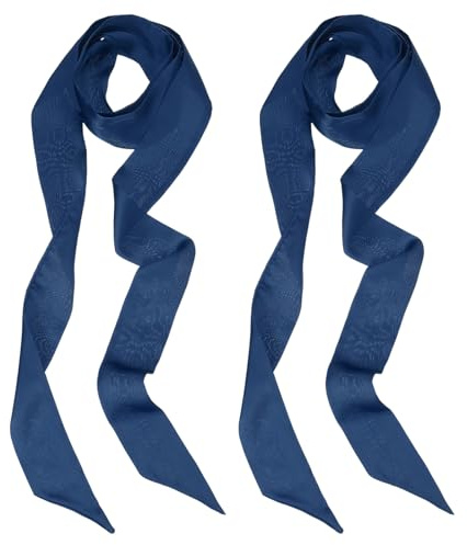 PATIKIL Sciarpa a Nastro Elegante, 2Pz Sciarpa Skinny a Tinta Unita Pura Lunga Foulard Seta Satinata Cinture Sash Capelli Sciarpe per Borse a Mano Nastro Cravatta per Donne, Blu Navy