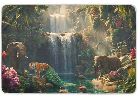 Waterproof Pads Waterfall Elephants and Peacock Reusable Leakproof Bed Underpads, Absorbent Bed Pads 34 x 52