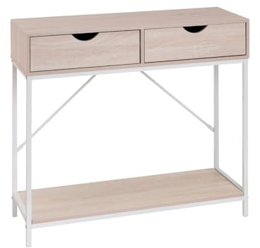 LOLAhome - Consola de Metal Blanco y Madera con 2 cajones de 80x30x75 cm. Mueble recibidor Estable con Estante Inferior, Decorar entradas aportando Orden y Calidez Natural.