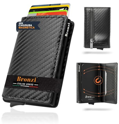 Bronzi® Portafoglio Uomo Slim Piccolo | Portacarte Uomo Donna Portatessere Porta Carte Di Credito | Portafogli Mini Protezione (𝐌𝐀𝐆𝐍𝐄𝐓𝐈𝐂 𝐂𝐀𝐑𝐁𝐎𝐍, 𝐌𝐀𝐆𝐍𝐄𝐓𝐈𝐂 𝐂𝐀𝐑𝐁𝐎𝐍)