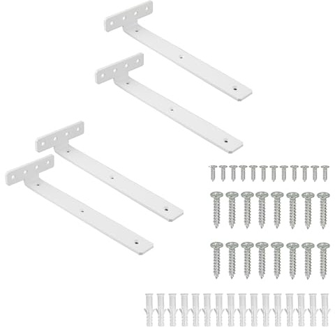 Mooche 4Pcs White Shelf Brackets, Wall Floating Shelf Brackets, Heavy-Duty Metal L-Shaped Shelf Bracket, 250MM*100MM for Shelves Support Wall Hanging Supporting Suspended Items