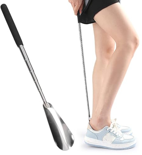 Calza Scarpe Lungo di Metallo, Calzante per Scarpe Lungo, Calzascarpe Estendibile, Calzascarpe Lungo 31-65cm, Calzante Telescopico, Acciaio Inossidabile Shoe Horn per Uomini, Donne, Bambini