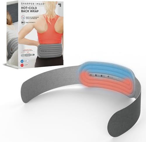 Sharper Image Hot + Cold Back Wrap - Hot and Cold Pack with Dual Intensity Fabric, 1.4 m Length Microwave Heat Pad for Lower Back, Reusable Heat and Ice Gel Packs with Soft Adjustable Strap