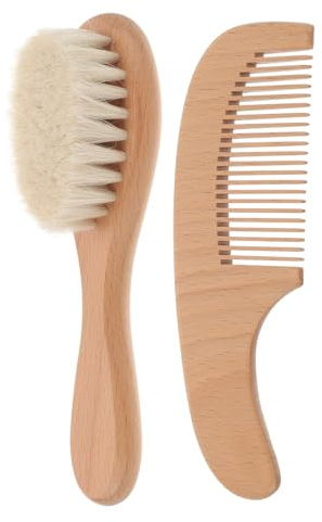 Hemobllo Ensemble Brosse à Cheveux pour Soins Doux pour Bébé Manche en Bois Naturel Poils Souples, Facile à Manipuler et Anniversaires
