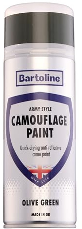 Bartoline Camouflage Paint Olive Green 400ml – Anti-Reflective Military-Style Spray Paint Multi-Surface Use on Metal, Wood, Plastic, Ceramics Outdoor/Indoor Applications