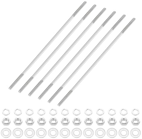sourcing map 6Set M3x150mm Double Ended Stud Screws, 304 Stainless Steel Dual Threaded Rod Bar Bolts Studs with Nut Washer for House Maintenance Structural Anchoring Fastening Screw