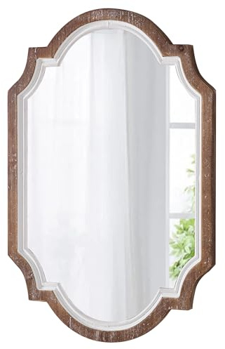 Sintosin Oval Spegel Träram 40 x 60 cm, Rustik Dekorativ Väggspegel Vintage, Träspegel för Vardagsrum, Sovrum, Badrum, Hall, Horisontell eller Vertikal