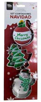 Azucren, Moldes Galletas Navidad, Cortadores de Galletas, Perfectas para Decorar en Ocasiones Especiales y Regalar, Set de 3 Ud, Acero (Arbol, Papa Noel, Baston)