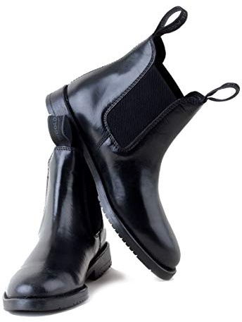 Rhinegold Childs Young Rider COMFEY CLASSIC LEATHER JODHPUR BOOTS - Traditional Horse Riding Boots - No Zip, Easy On/Off, Elastic Sides, Girls and Boys Equestrian Ankle Boots (Black, Size EU 38, UK 5)