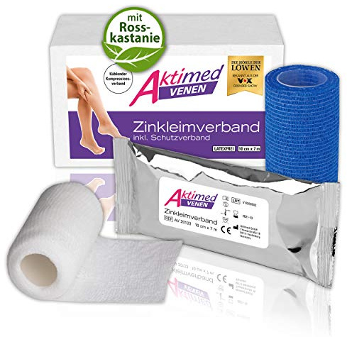 AKTIMED VENEN Zinkverband - Zinkleimverband kühlend - Entlastungsverband mit pflanzlichem Extrakt Rosskastanie D8* - Zinkleimbinde Dermatest „sehr gut Patentbasierter Kühlverband + Schutzverband